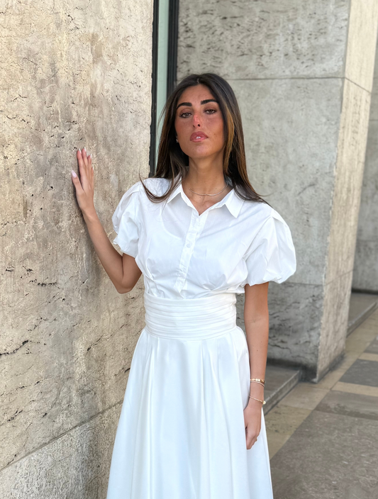 Edition Mariée - Chemisier blanc à manches bouffantes