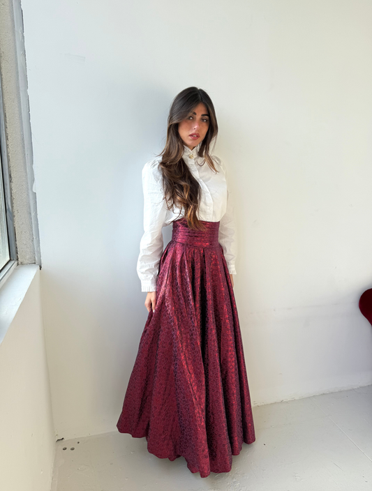 Jupe Longue Évasée - Bordeau Brillante